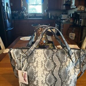 Jessica Simpson Gray and Black Snake-Print Tote